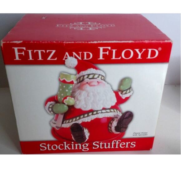 Fitz And Floyd Stocking Stuffers Santa Cheese Dome With Spreaders New - Picture 1 of 6
